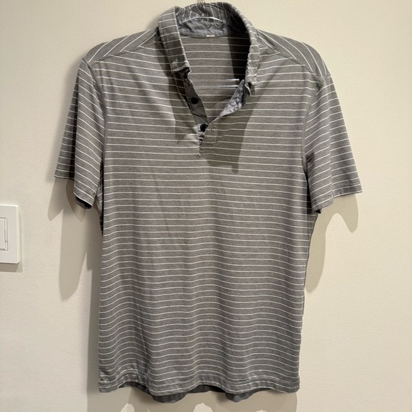 lululemon athletica Other - Lululemon Gray & White Striped Polo Shirt  Size Small Men’s